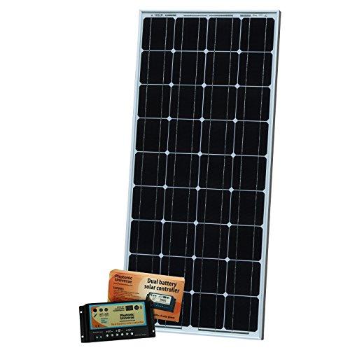 100 W monocristalinos Photonic Universe dual con batería kit de carga solar 10 A automático de carga solar (evita que la protección contra sobrecarga y diseño de flujo) y 5 m cable de carga con 12 V batería