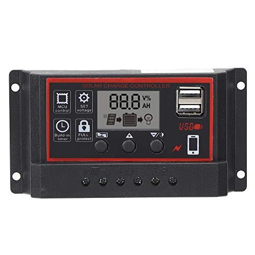Aigend Controlador de Carga - Controlador de Carga Solar LCD 5V/2.5A Dual USB PWM Regulador de Panel de celda Identificación automática 12V 24V(20v)