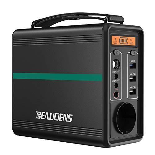 BEAUDENS Estación de energía Portátil 166Wh, 230V/150W con batería LiFePO4, Generador Solar con AC/DC/USB, Generador Electrico para el aire libre, la carretera y el camping, aventuras y emergencia