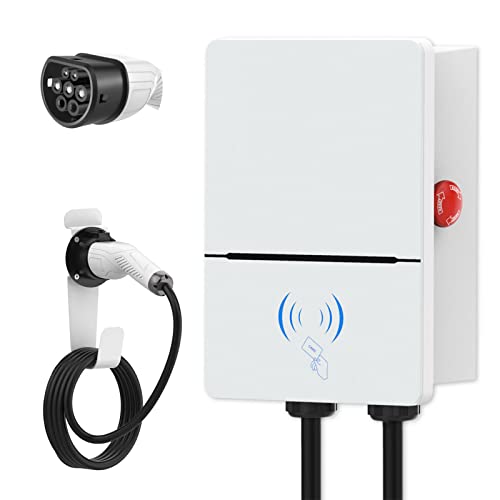 BELEY Estación de Carga para vehículos eléctricos Tipo 2 - 7KW 32A 220V Cargador EV， IEC_61851-1 Enchufe Estándar Impermeable A Prueba de Fugas Smart Swipe para Todos los Vehículos Eléctricos