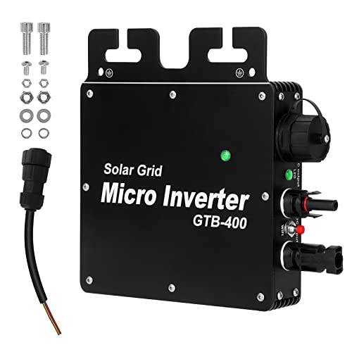 BreeRainz 400W Solar Grid-Tie Micro Inversor, IP65 Resistente al Agua Micro Inversor,Salida de Onda Sinusoidal Pura(DC20-50 V Entrada)