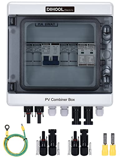 Caja de conexiones solar PV fotovoltaica DC 500 V, 2 cadenas, 10 A, IP65, impermeable, carcasa de protección contra sobretensiones (2 en 1 out10 A)