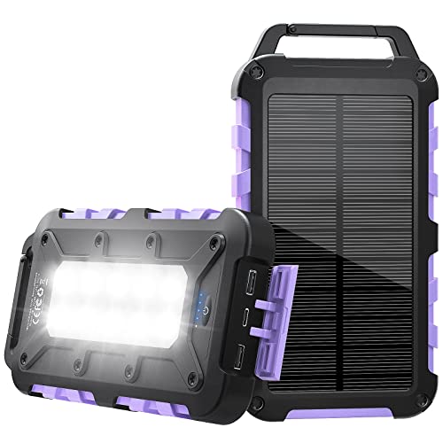 Cargador Solar 20000mAh Batería Externa Portátil Banco de Energía Solar con Panel Solar y Linterna LED,Carga Rápida con 2 USB Puertos Imperable para Movil Ordenador Cámping Emergencia Púrpura