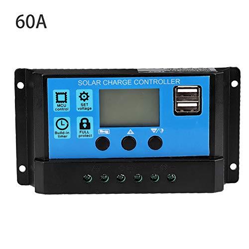 Controlador de carga solar, 60A/50A/40A/30A/20A/10A 24V Cargador solar automático Controlador de carga MPPT Panel de 12V Controladores PWM para paneles solares(60A)