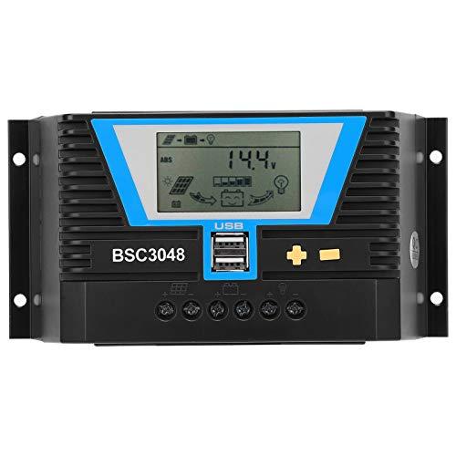 Controlador Solar, Controlador Solar para Diversas Baterías Bsc3048 40A 12v/24v/36v/48v Control De Carga,Solar con Pantalla LCD Y Doble Puerto USB para Panel Solar