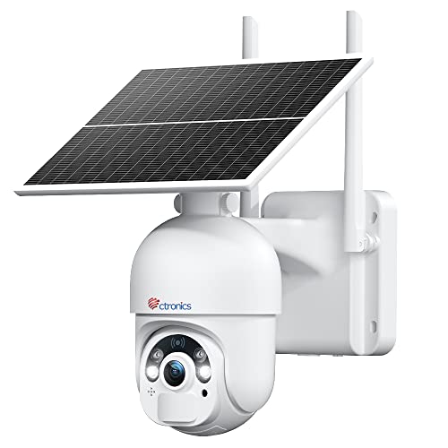 Ctronics 3G/4G LTE Cámara de Vigilancia Solar Exterior Sin WiFi, PTZ Camara Vigilancia Inalambrica Bateria, Visión Nocturna en Color Audio bidireccional Sensor de Movimiento PIR, Tarjeta SIM Incluida