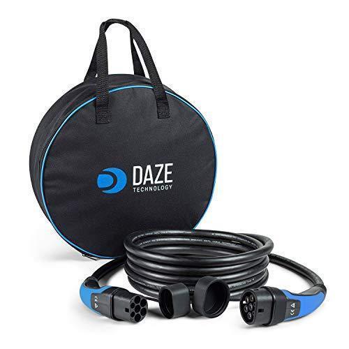 DazeTechnology Cable de Carga EV Tipo 2 para Coche Eléctrico e Híbrido con Funda | Tipo 2 a Tipo 2 | 32 A | Trifásico | 22 kW | 8 Metros | Azul |