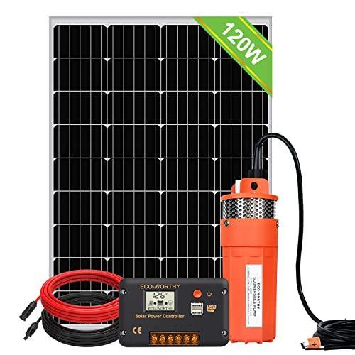 DCHOUSE bomba agua solar Kit De Pozo Profundo 120 W, kit Agua bomba solar De Bajo Ruido De Flujo Grande De 12 V Cc Con Kit De Panel Solar De 120 W Para Riego, Pozo Profundo, 2 paquetes