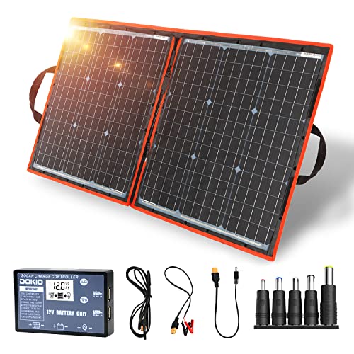 DOKIO - Kit de panel solar de 80W monocristalino portátil plegable para carga de batería de 12 V con controlador de salida USB, impermeable para camping, caravana, barco