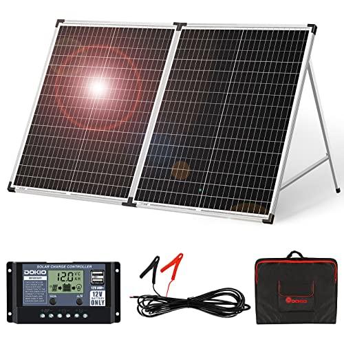 DOKIO Maleta solar plegable portátil de 100 W, 12 V, monocristalina, con controlador de carga impermeable