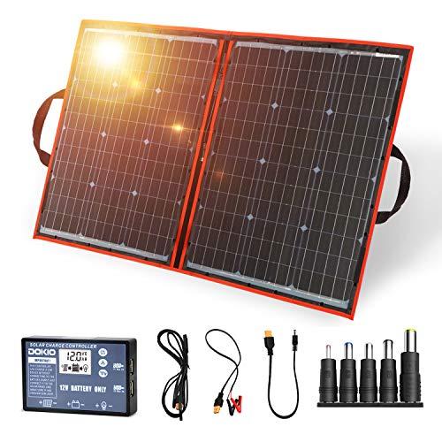 DOKIO Panel Solar Plegable 100w monocristalino para cargar 12v Batería, PORTáTIL, impermeable,ideal embarcaciones, camping, caravanas