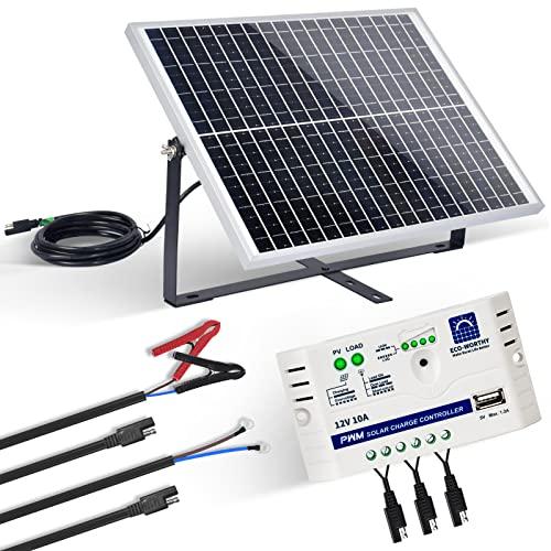 ECO-WORTHY 25W 12V Kit de Panel Solar Monocristalino: IP65 Panel Solar a Prueba de Agua + Cable de Conexión SAE + Controlador USB para Barcos, Luz, Gallinero,Bomba