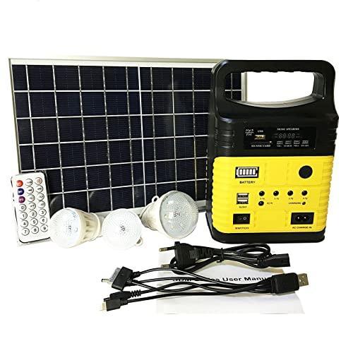 Equipo Generador Solar para Acampar En Casa, Batería De Respaldo De Estación De Energía Portátil, Radio MP3 Audio Salidas CC USB De Generk con 3 Lámparas LED(Color:Amarillo)