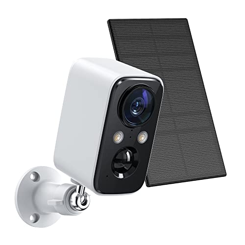FOAOOD 【2022】 Cámara de Vigilancia WiFi Exterior con Panel Solar Cámaras WiFi con Visión Nocturna en Color, Batería Incorporada , Detección Humana PIR, Audio Bidireccional, Resistente al Agua IP66