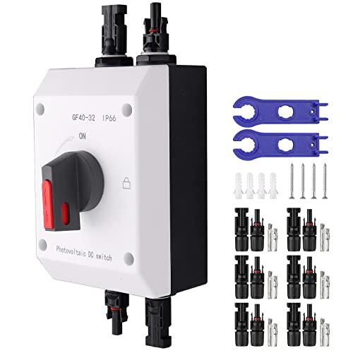 GARLLEN Disyuntor para Sistema Solares Fotovoltaicas, 32A 1200V Interruptor Solares Caja Combinada Fotovoltaica IP66 con Conectores Solares + Llave para sistemas de Módulos Solares de Paneles Solares