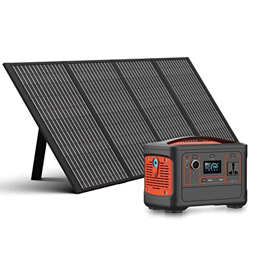 Generador solar de 600W, central eléctrica portátil con paneles solares de 100W, almacenamiento de banco de energía de 600Wh para aventuras al aire libre, camping y viajes en autocaravana.(Naranja)