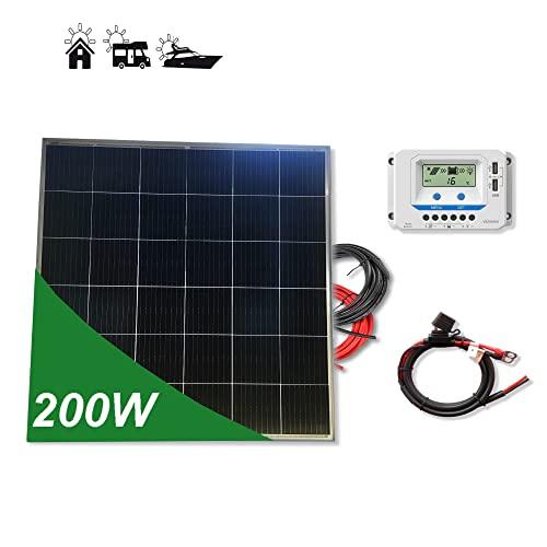 Kit 200W PRO 12V panel solar placa cuadrada monocristalina células PERC de alta eficiencia para caravanas autocaravanas