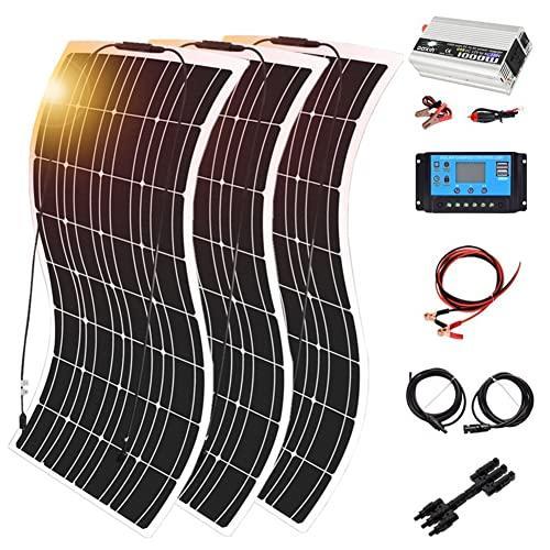 Kit de Sistema de energía Solar de 300 W, Kit de Inicio para Principiantes Fuera de la Red de RV, para cobertizo/hogar: 3 Paneles solares monocristalinos + Controlador de 30 A + inversor de 1000