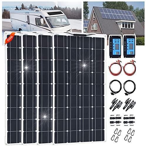 Panel Solar Flexible, 18 V 1200 W, 4 Paneles Solares Monocristalinos De 300 W Con Controlador De 40 A, Kit De Panel Solar Fotovoltaico Para El Hogar Al Aire Libre, Coche, Caravana, Barco,White