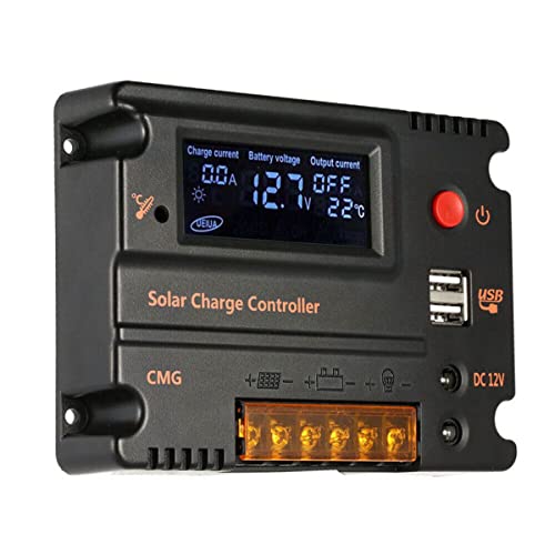 RANRAO Controlador de carga solar de 12/24V, panel solar 10/20A CMG WPC regulador de carga solar regulador inteligente USB