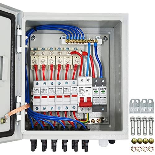 Simmpatuu Caja Combinada Fotovoltaica de 6 Cuerdas y Disyuntor de 63A para Sistema de Energía Solar de Rejilla de Panel Solar y Sistema,Caja de Conexiones Solares para Sistema de Panel Solar