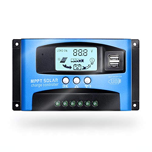SolaMr 50A Regulador de Carga Solar 12V/24V Panel Solar Regulador de Carga de la Batería con Pantalla LCD y Doble Puerto USB - 50A