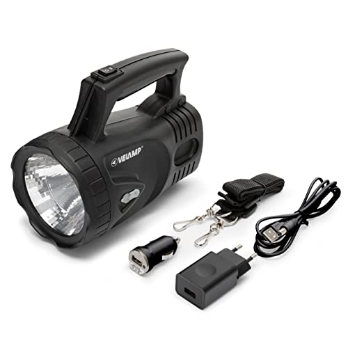 Velamp ICARO Linterna Antorcha LED 170lumen (3W), Lámpara Recargable. Batería de Litio. para Camping, Pesca, Trekking, emergencias, súper Equipado, Gris Antracita
