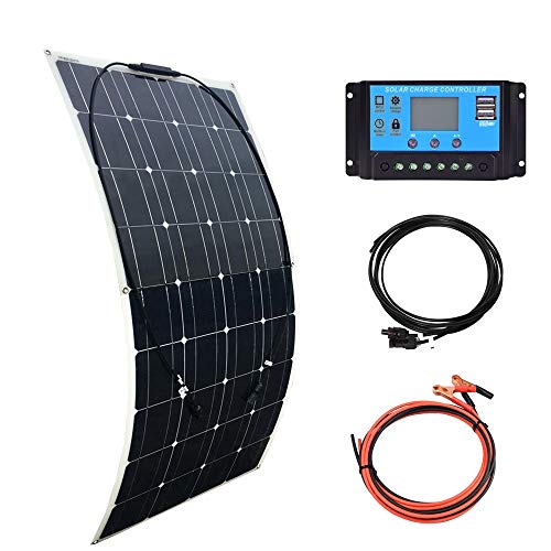 XINPUGUANG 100w 12v Kit de Panel Solar Flexible Módulo Monocristalino 10A Regulador de Carga Solar para Autocaravana, Caravana, Barco, Automóvil, Casa, Batería de 12v