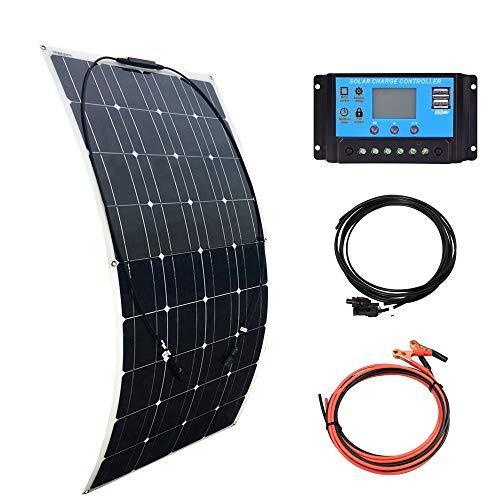 XINPUGUANG 100w 12v Kit de Panel Solar Flexible Módulo Monocristalino 10A Regulador de Carga Solar para Autocaravana, Caravana, Barco, Automóvil, Casa, Batería de 12v