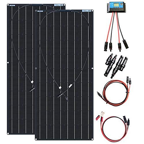 XINPUGUANG 200W kit de Panel Solar 2pcs 100w módulo monocristalino flexible 20A controlador para automóvil, embarcaciones, marina, autocaravana, caravanas, batería de 12v (Negro)