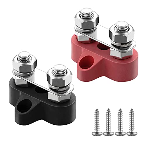 2 Bloques de terminales de batería de 5/16", 12 V - 48 V CC Dual Terminal Stud Bloque de Distribuidor de Alto Rendimiento, Conector M8 de Doble Perno de conexión aislada para Camiones, RV, Barcos