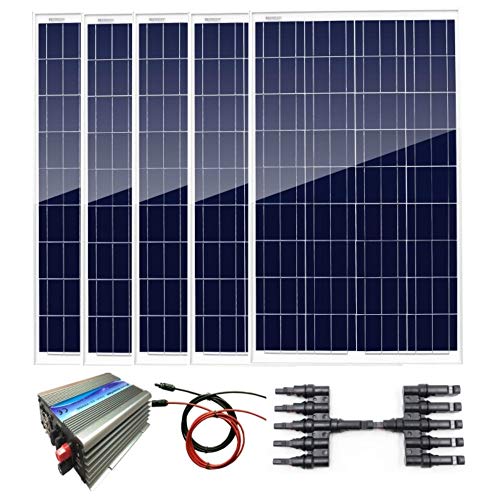 AUECOOR Kit de panel solar policristalino de 500 W: inversor de potencia de 1000 W + 5 paneles solares policristalinos de 100 W.