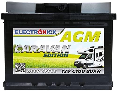 Batería solar AGM 12 V 80 Ah Electronicx Caravan Edition, batería solar de 12 V y 12 V, batería solar de 12 V, batería para caravana, autocaravana, 12 V, 80 Ah, batería solar Mover Deep Cycle AGM