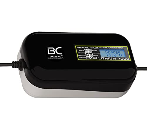 BC LITHIUM 7000 - 12V 7A - Cargador y Mantenedor de Carga Automático y Digital para Baterías de litio/LiFePO4 + Comprobador de Batería y Alternador