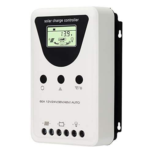 BreeRainz 60A Controlador de Carga Solar 12V/24V/36V/48V DC de Entrada,Max Input 100V Regulador de panel Solar para Litio/Sellado / GEL/Batería de la Inundación