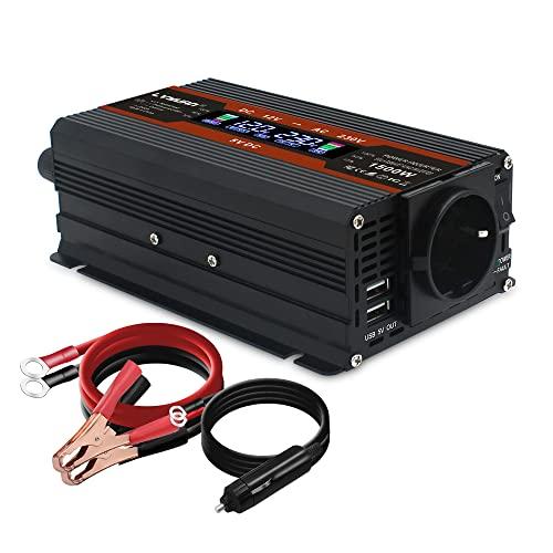 Cantonape 750W Inversor de Corriente Portatil DC 12V a AC 220V 230V con pantalla LCD Monitor, 2USB, EU sockets para Coche, Caravana, Barco, cámpin, Pico 1500W