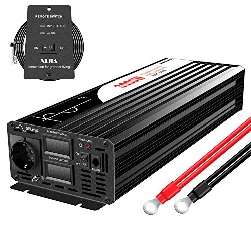 CNSWIPOWER 3000W (máximo 6000W) Onda sinusoidal Pura inversor de Corriente DC a AC 230V 50Hz Solar conversor para Uso en casa Coche (DC12V (Rango 10V-15V) 3000W)