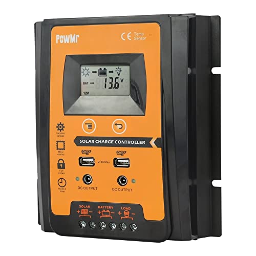 Controlador de Carga Solar 3 0A 50A 70A MPPT PWM Controlador de carga solar 1 2V 24V Doble USB Regulador solar con gran IP32 PV Controlador de batería Temporizador de carga ( Size : 30A , Color : 12V