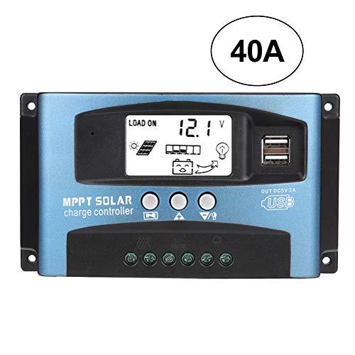 Controlador de carga solar, 40/50/60/100A MPPT Controlador de carga solar Pantalla LCD USB dual 12V 24V(40A)