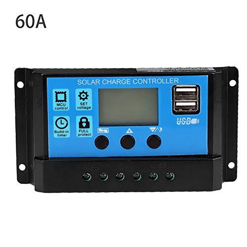 Controlador de carga solar, 60A 12V/24V Regulador de carga solar inteligente con puerto USB Pantalla LCD retroiluminada(60A)