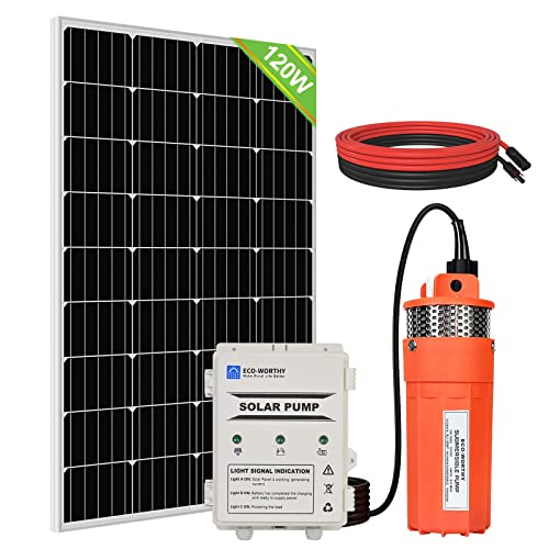 DCHOUSE Sistema de kit de bomba de agua solar, panel solar de 120 W + bomba de pozo sumergible de 12 V + caja de batería de 10 AH para riego-ENTREGA en 2 paquetes