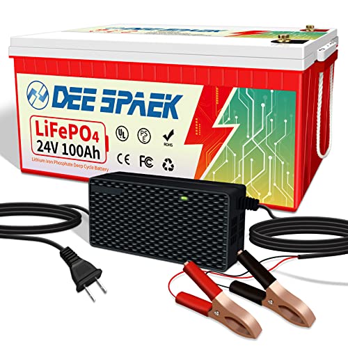 DEESPAEK Batería 24V 100Ah LiFePO4 Batería de fosfato de hierro y litio con 100A BMS, Pilas recargables de ciclo profundo, perfecta para RV, Marine, Trolling Motor