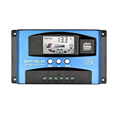 Domeilleur Regulador de carga solar MPPT, regulador de carga solar MPPT de 30 A, con pantalla LCD y varios modos de control de carga, 12 V/24 V, controlador de batería solar dual USB