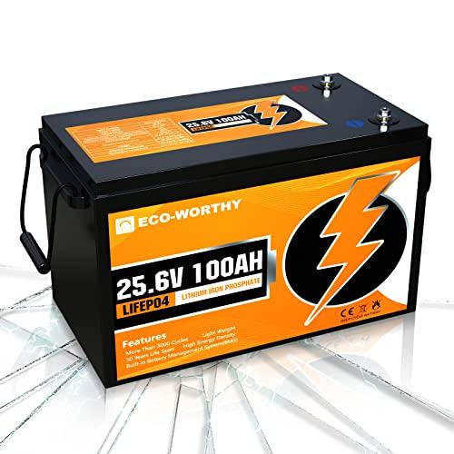 ECO-WORTHY 100Ah 24V Batería LiFePO4 Bateria Litio Fosfato de Hierro y Litio Energía de Emergencia con más de 3000+ de Ciclo Profundo y Protección BMS para el Kit de Panel Solar, RV, Marina, Casa