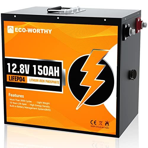 ECO-WORTHY 150Ah 12.8V Batería LiFePO4 Bateria Litio Fosfato de Hierro y Litio Energía de Emergencia con más de 3000+ de Ciclo Profundo y Protección BMS para Sistemas de Panel Solar,Camping,Jardín