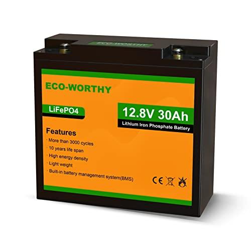 ECO-WORTHY 30Ah 12.8V Batería de Litio Solar Batería LiFePO4 Ciclo Profundo 3000 Veces Recargable de Litio con BMS para Coche de Niños, RV, Stock de Energía Solar,Aplicación Fuera de la Red