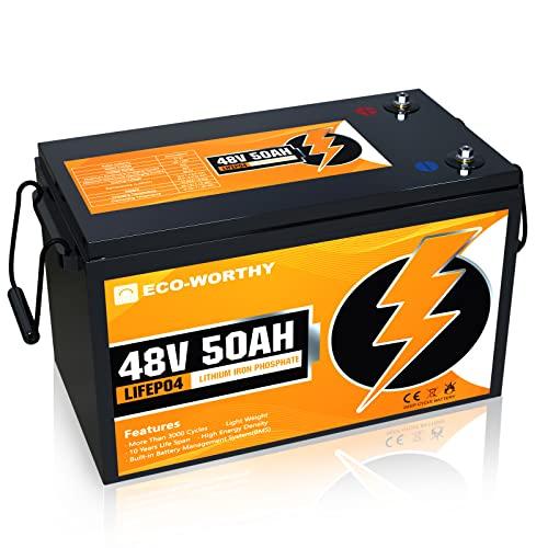 ECO-WORTHY Batería Litio 48V 50Ah Bateria Lifepo4, 3000 Ciclos Profundos y Protección BMS para Caravanas, Sistema Paneles Solares, Barcos, Hogares, Casa y Aplicaciones Industriales