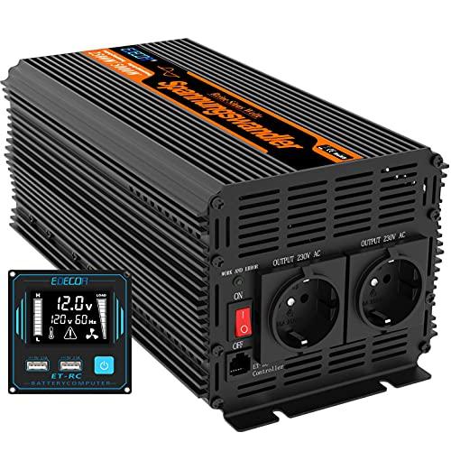 EDECOA Inversor 12v 220v 3000w conversor energia 12v 230v con Mando 2X USB Transformador Onda modificada con Sistema de Aislamiento galvanico (2a generacion)