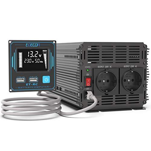 EDECOA inversor 12v 220v Onda Pura 2000w convertidor de Corriente con Mando 2X USB para Autocaravana para Coche Placa Solar Sistema de Aislamiento galvanico (2a generacion)