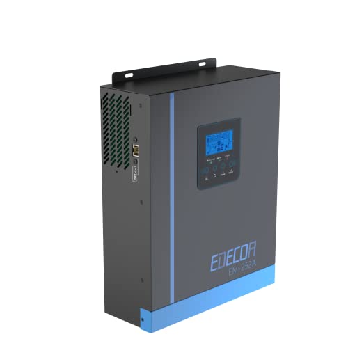 EDECOA Inversor Hibrido 24v a 220v 230v 2.5KVA/2500W Cargador Solar MPPT 80A Seno Puro 2500w (Off-Grid) con Cargador de Batería, Alimentación de Red, Regulador de Carga Solar